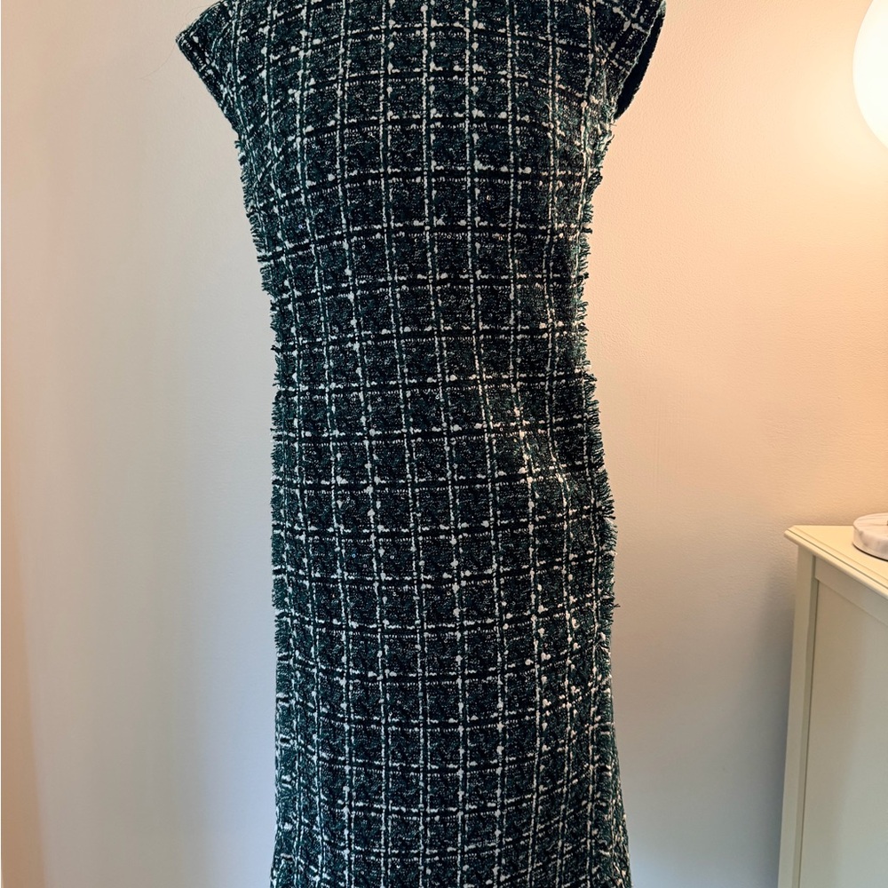 Ann Taylor Black and White Tweed Midi Sheath Dress